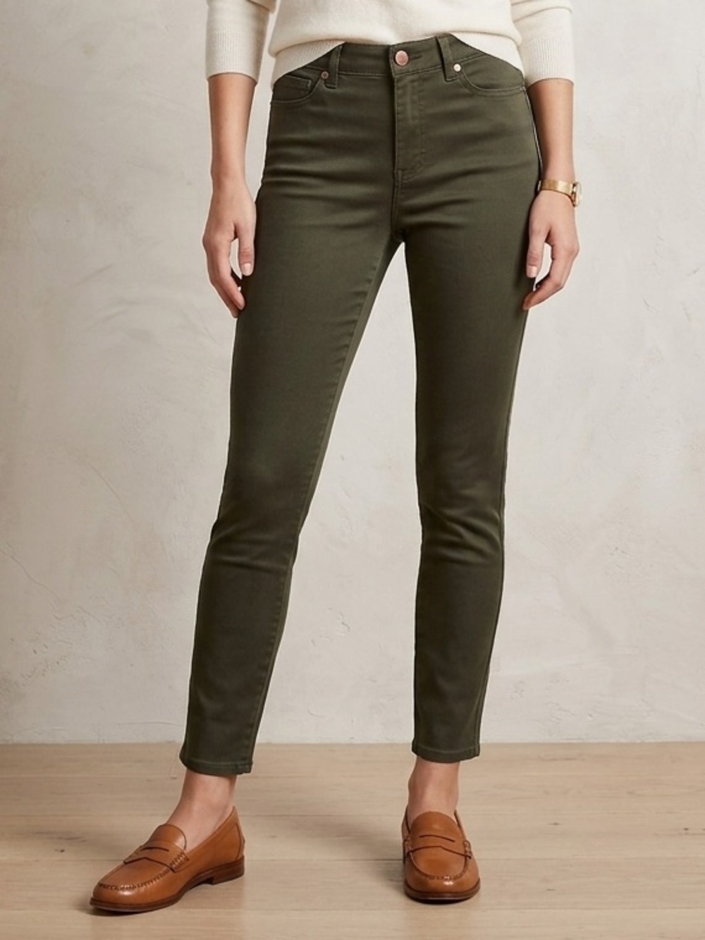 Seven7 High Rise Skinny Olive Green Stretch Jeans, Women’s Size 10